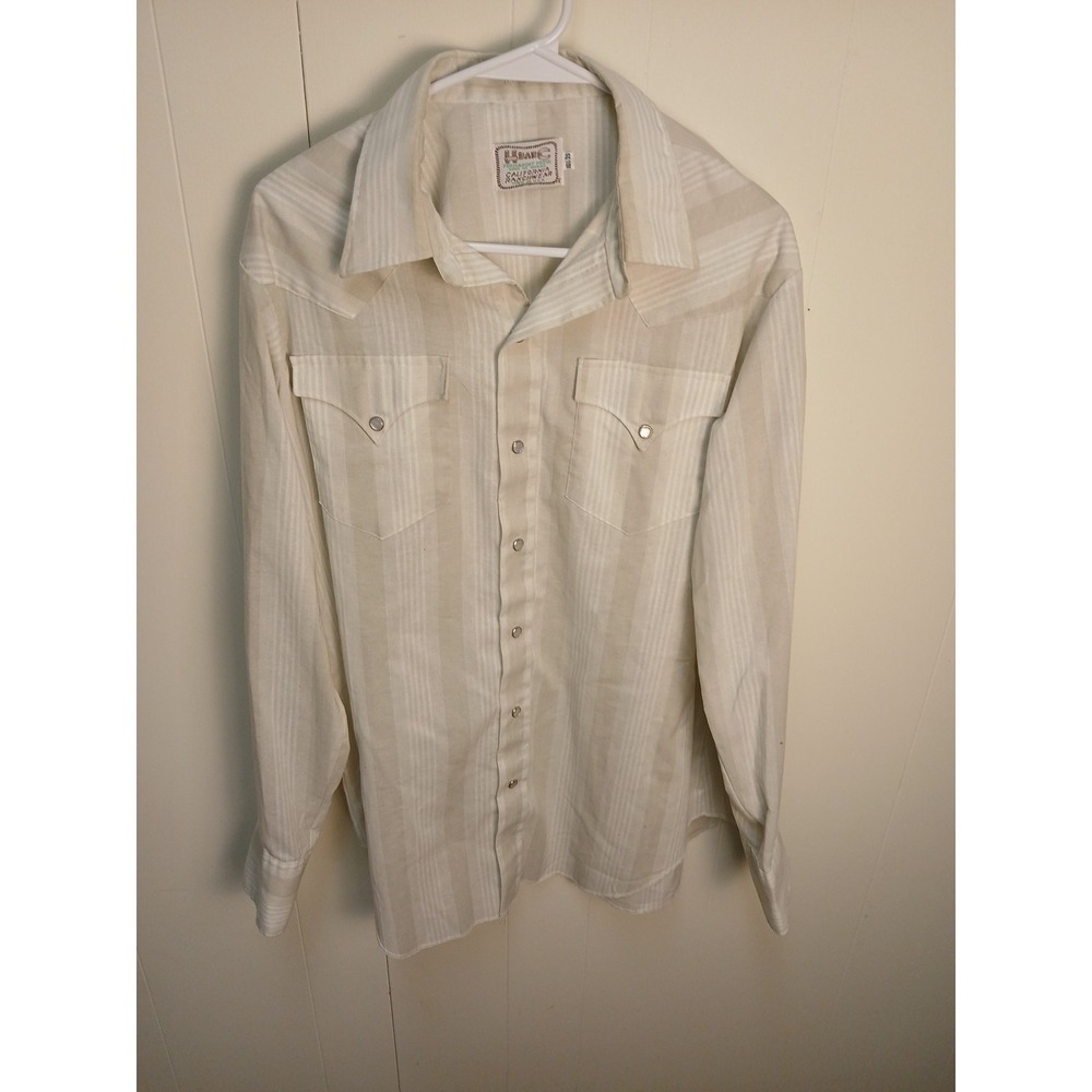 Vintage H Bar C California‎ Ranchwear Western Pearl Snap 16.5/35 White Striped!!